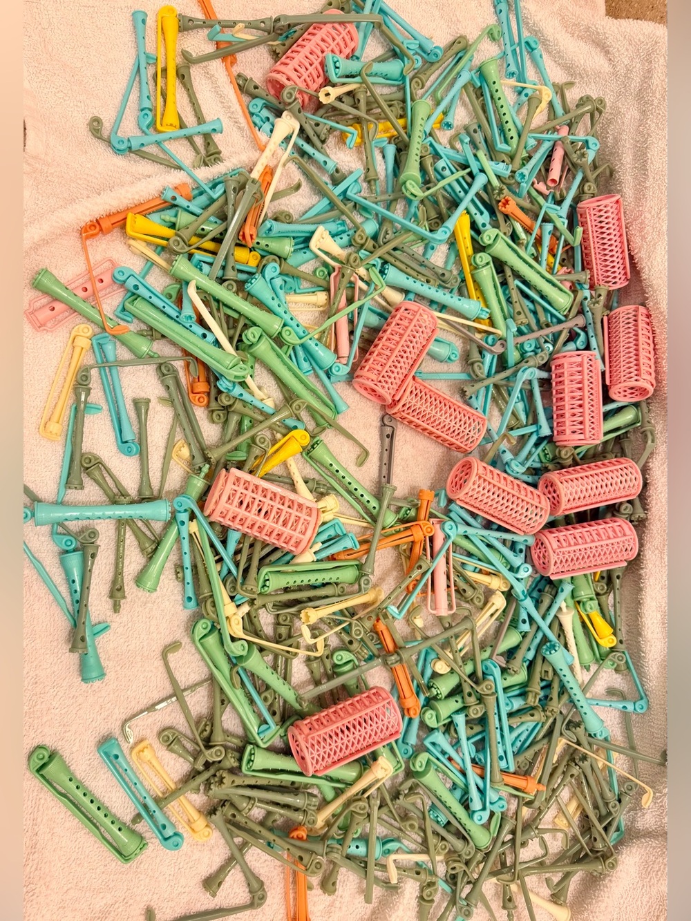 Vintage Plastic Perm Rods & Hair Rollers Lot - Assorted Sizes & Pastel Colors
